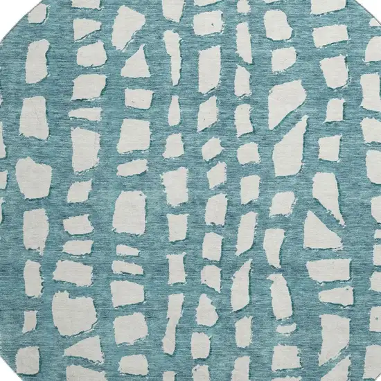 8' Teal And Ivory Cobblestone Washable Round Rug With UV Protection Photo 3