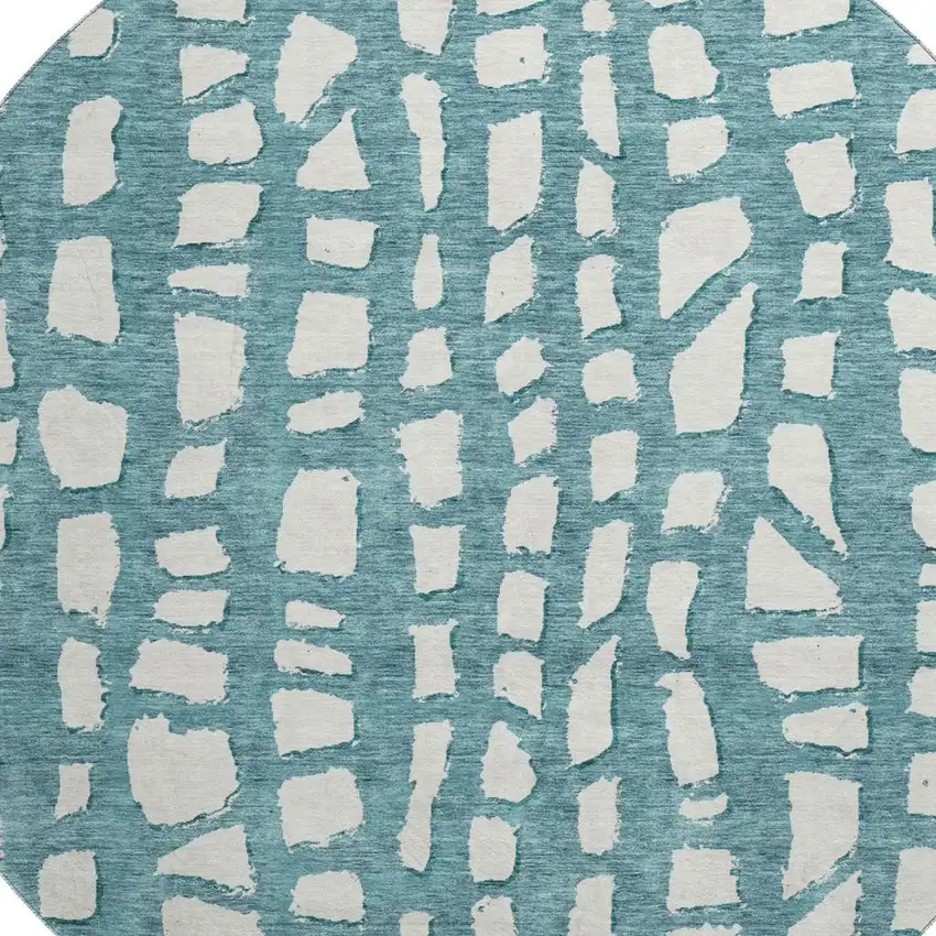 8' Teal And Ivory Cobblestone Washable Round Rug With UV Protection Photo 3