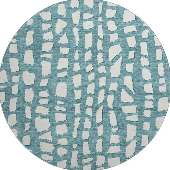 8' Teal And Ivory Cobblestone Washable Round Rug With UV Protection Photo 4