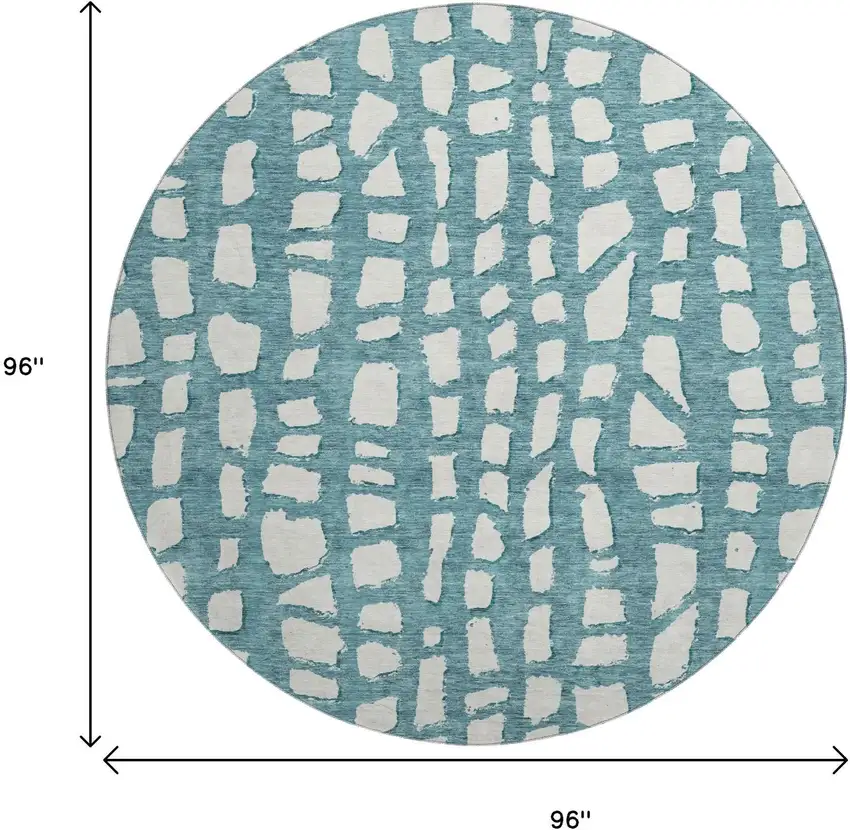 8' Teal And Ivory Cobblestone Washable Round Rug With UV Protection Photo 3