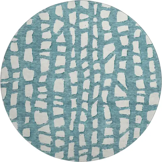 8' Teal And Ivory Cobblestone Washable Round Rug With UV Protection Photo 1