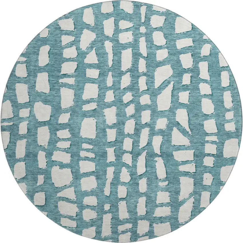 8' Teal And Ivory Cobblestone Washable Round Rug With UV Protection Photo 1