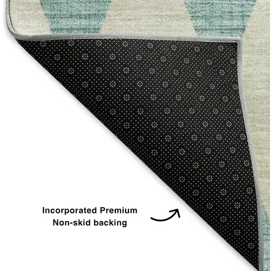 8' Teal And Ivory Diamond Washable Round Rug With UV Protection Photo 6