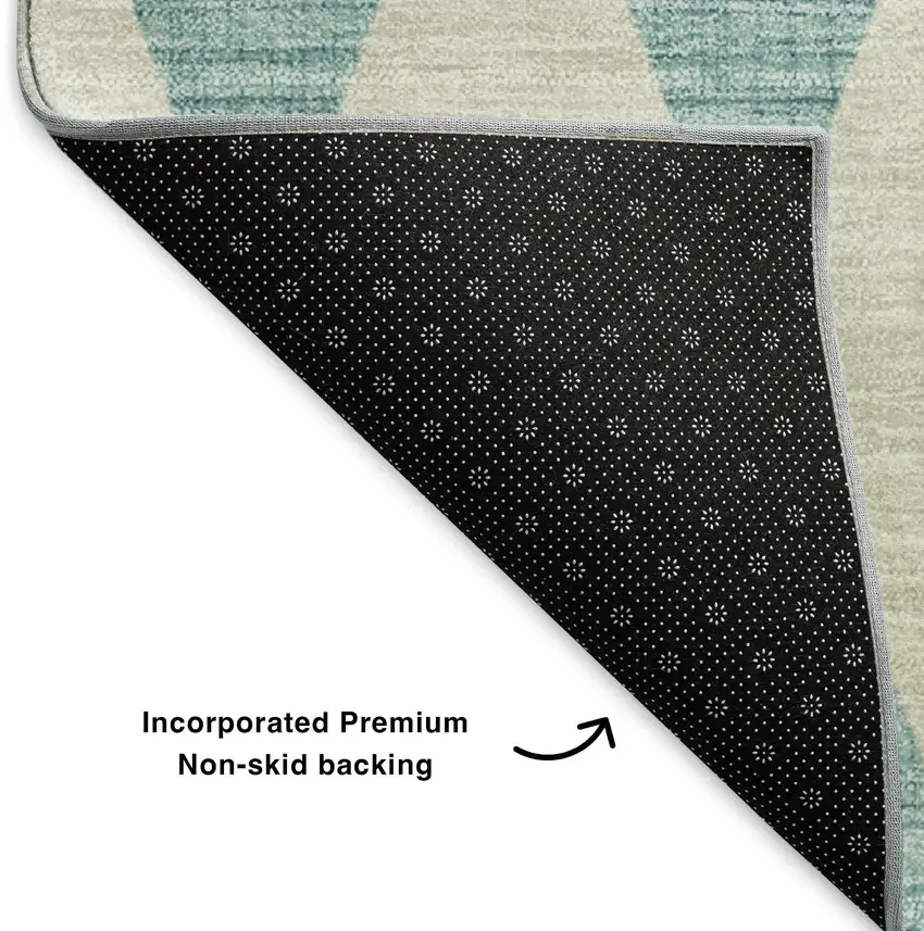 8' Teal And Ivory Diamond Washable Round Rug With UV Protection Photo 6