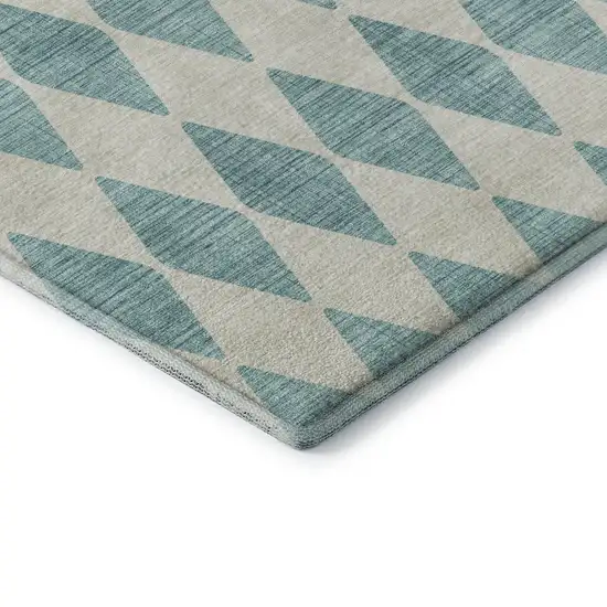 8' Teal And Ivory Diamond Washable Round Rug With UV Protection Photo 7