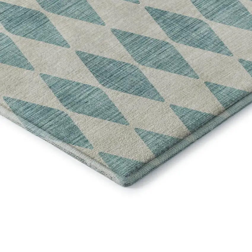 8' Teal And Ivory Diamond Washable Round Rug With UV Protection Photo 7