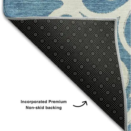 8' Teal And Ivory Floral Medallion Washable Round Rug With UV Protection Photo 6