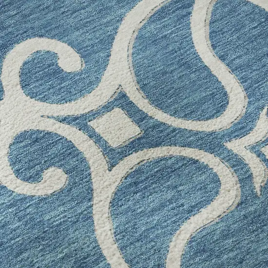 8' Teal And Ivory Floral Medallion Washable Round Rug With UV Protection Photo 9