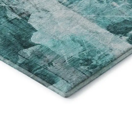 8' Teal And Ivory Floral Washable Round Rug With UV Protection Photo 7