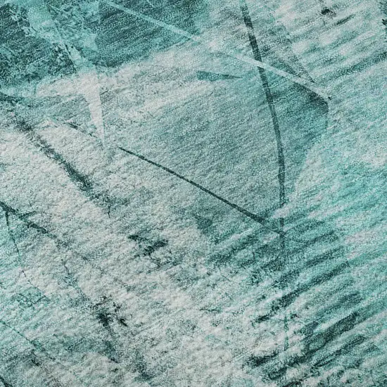 8' Teal And Ivory Floral Washable Round Rug With UV Protection Photo 9