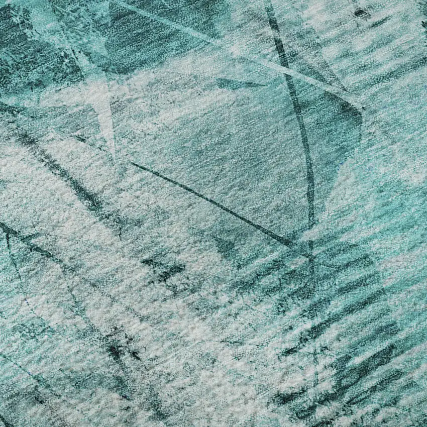 8' Teal And Ivory Floral Washable Round Rug With UV Protection Photo 9