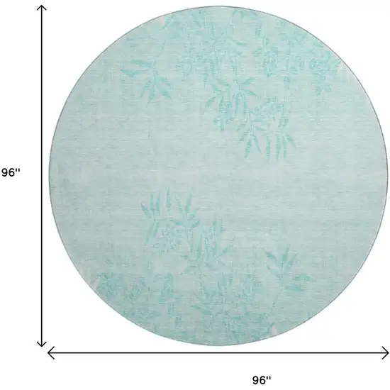 8' Teal And Ivory Floral Washable Round Rug With UV Protection Photo 6