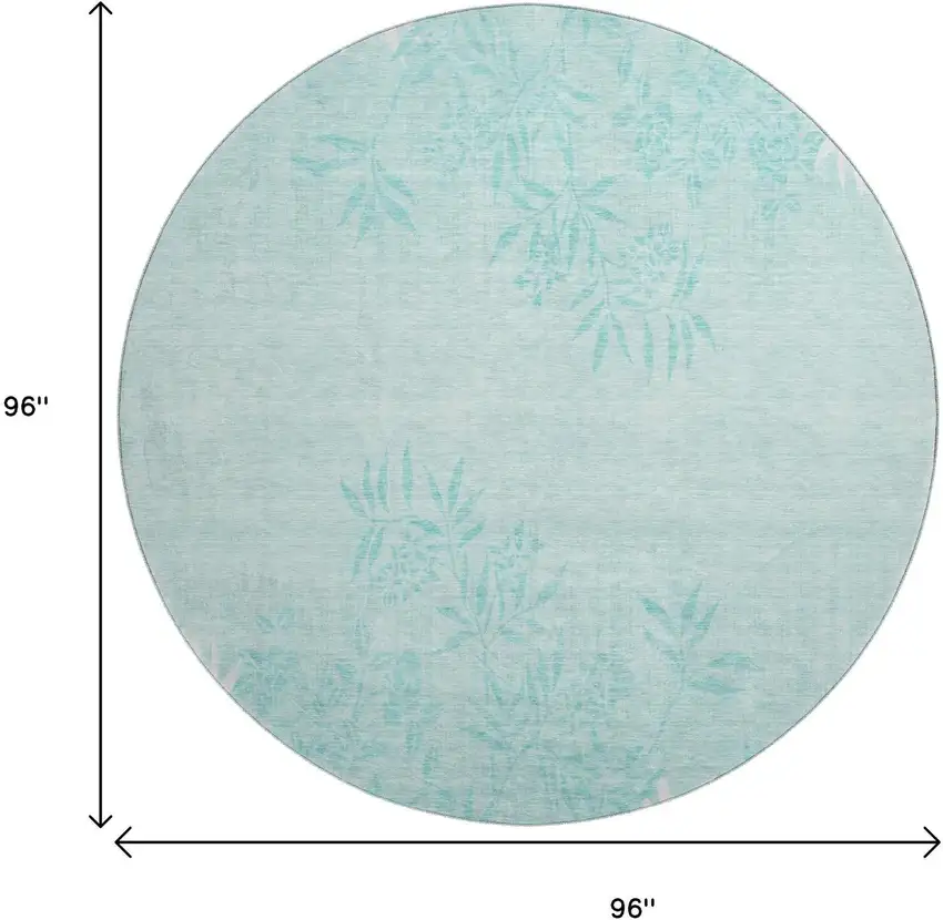 8' Teal And Ivory Floral Washable Round Rug With UV Protection Photo 6