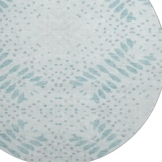 8' Teal And Ivory Floral Washable Round Rug With UV Protection Photo 3