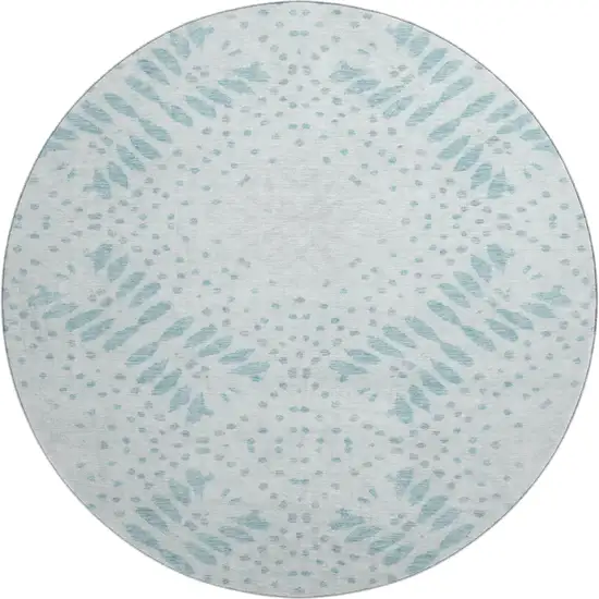 8' Teal And Ivory Floral Washable Round Rug With UV Protection Photo 1