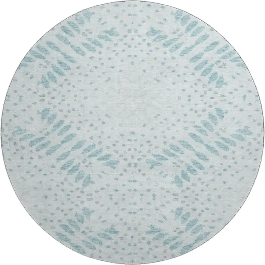 8' Teal And Ivory Floral Washable Round Rug With UV Protection Photo 1