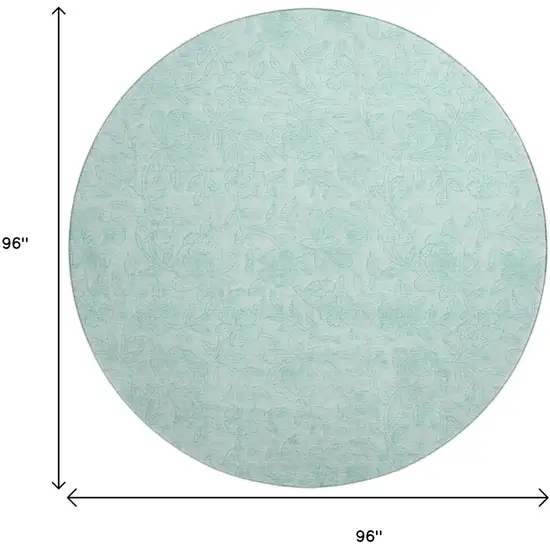 8' Teal And Ivory Floral Washable Round Rug With UV Protection Photo 3