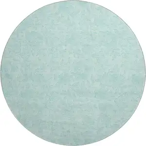 Photo of 8' Teal And Ivory Floral Washable Round Rug With UV Protection
