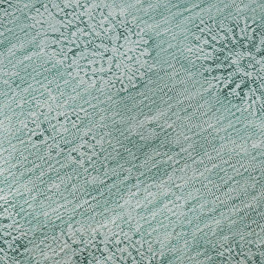 8' Teal And Ivory Floral Washable Round Rug With UV Protection Photo 9