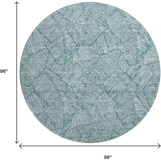 8' Teal And Ivory Floral Washable Round Rug With UV Protection Photo 9