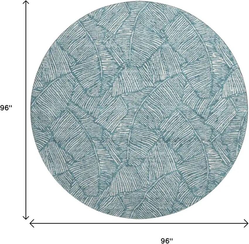 8' Teal And Ivory Floral Washable Round Rug With UV Protection Photo 9