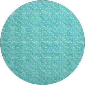 Photo of 8' Teal And Ivory Geometric Washable Round Rug With UV Protection