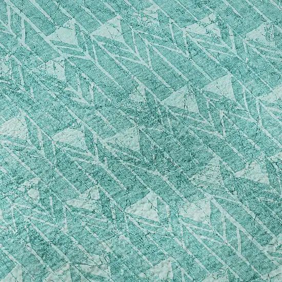 8' Teal And Ivory Geometric Washable Round Rug With UV Protection Photo 9