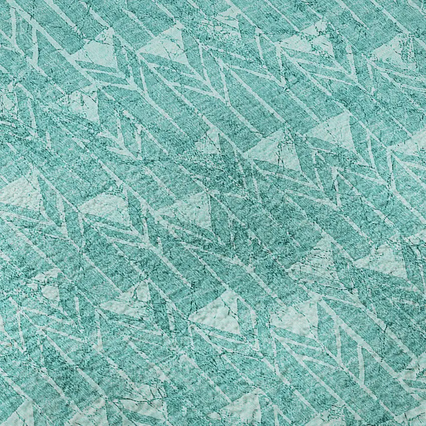 8' Teal And Ivory Geometric Washable Round Rug With UV Protection Photo 9