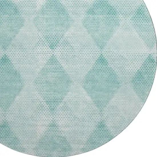 8' Teal And Ivory Geometric Washable Round Rug With UV Protection Photo 3