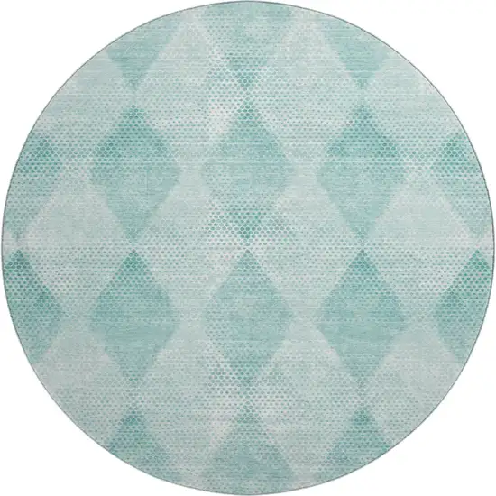 8' Teal And Ivory Geometric Washable Round Rug With UV Protection Photo 1