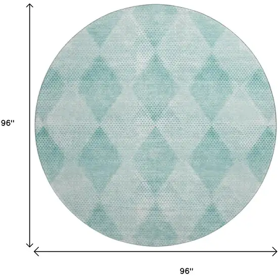 8' Teal And Ivory Geometric Washable Round Rug With UV Protection Photo 9