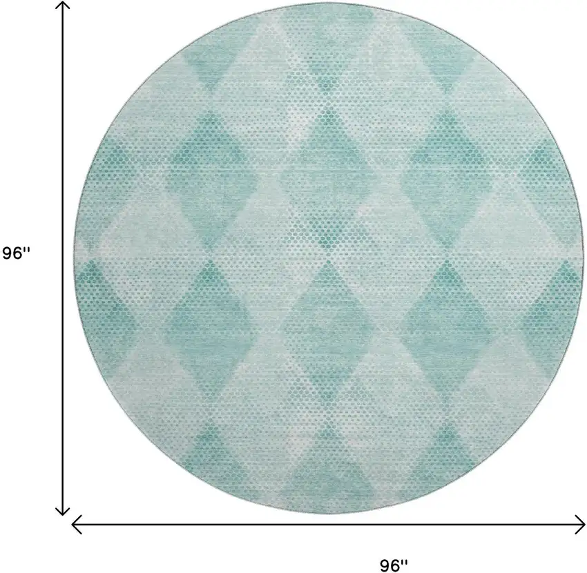 8' Teal And Ivory Geometric Washable Round Rug With UV Protection Photo 9
