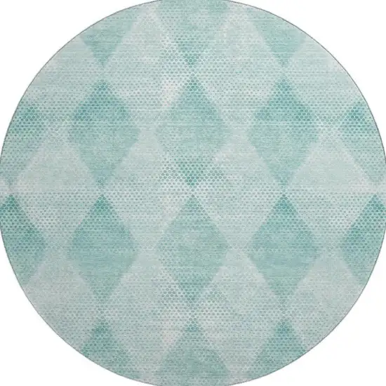 8' Teal And Ivory Geometric Washable Round Rug With UV Protection Photo 4