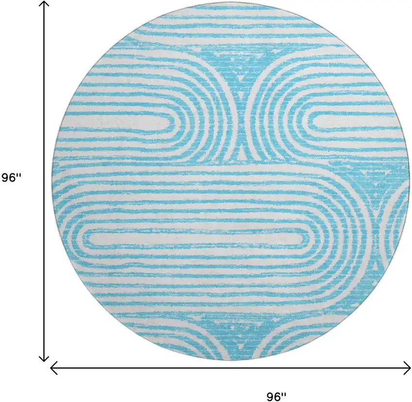 8' Teal And Ivory Geometric Washable Round Rug With UV Protection Photo 9