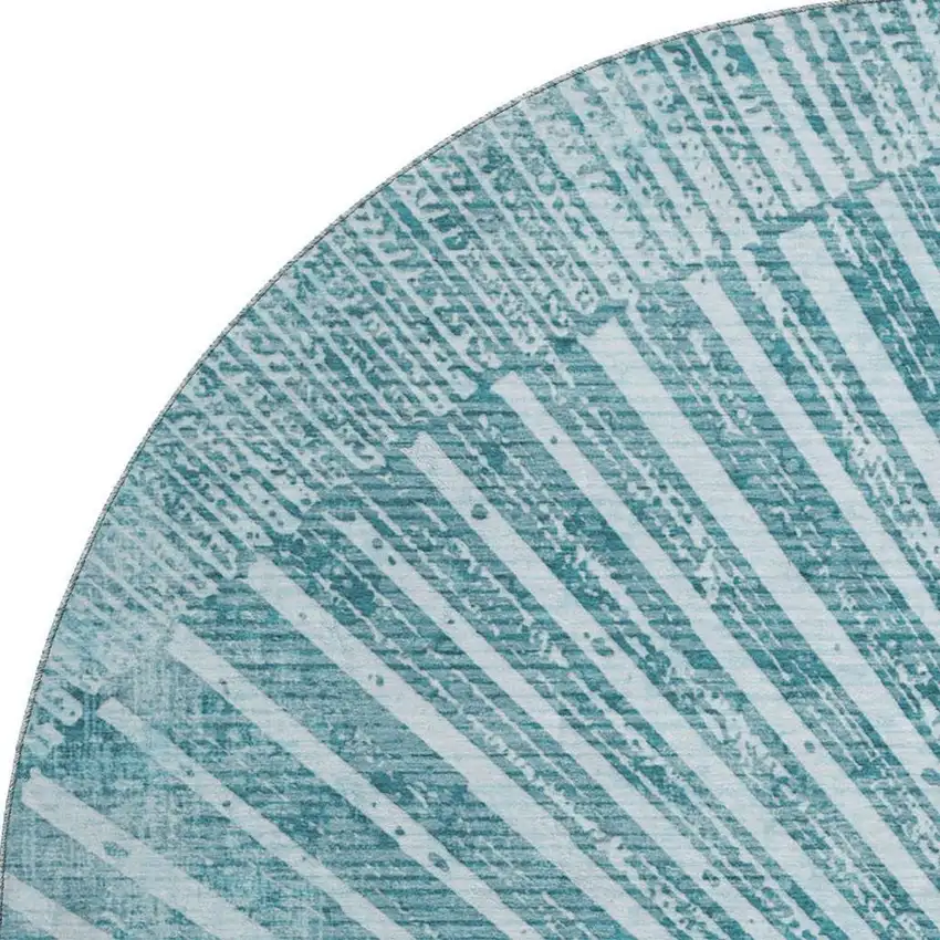 8' Teal And Ivory Geometric Washable Round Rug With UV Protection Photo 4