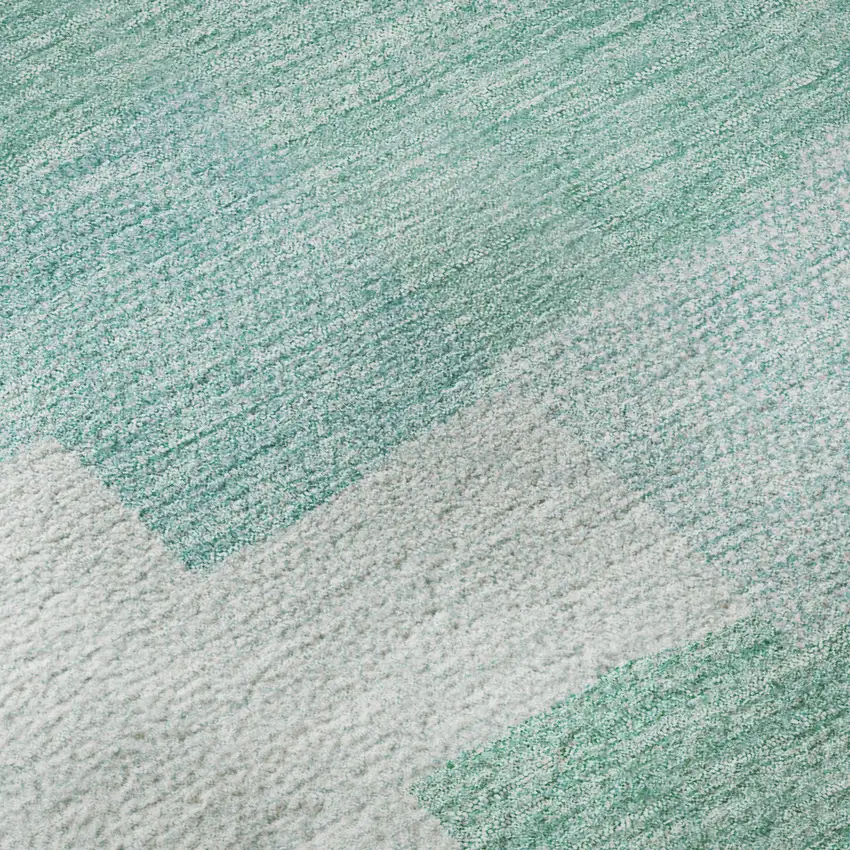 8' Teal And Ivory Geometric Washable Round Rug With UV Protection Photo 7