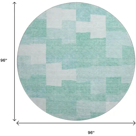 8' Teal And Ivory Geometric Washable Round Rug With UV Protection Photo 8