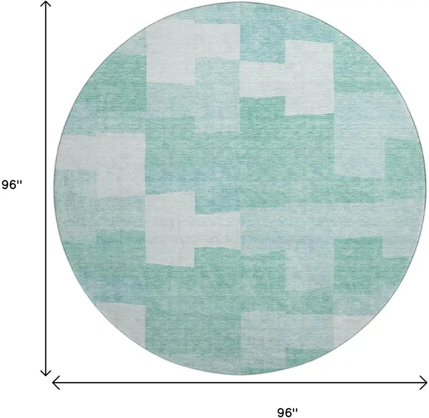 8' Teal And Ivory Geometric Washable Round Rug With UV Protection Photo 8