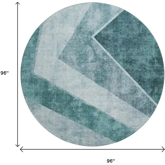 8' Teal And Ivory Geometric Washable Round Rug With UV Protection Photo 9