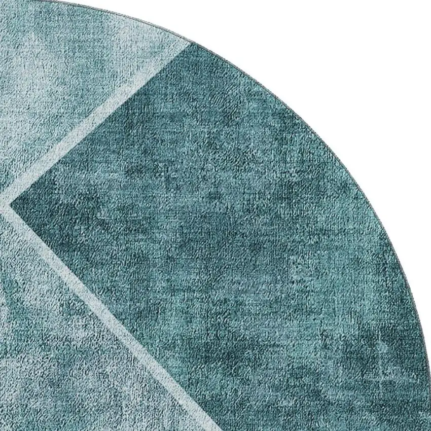 8' Teal And Ivory Geometric Washable Round Rug With UV Protection Photo 3