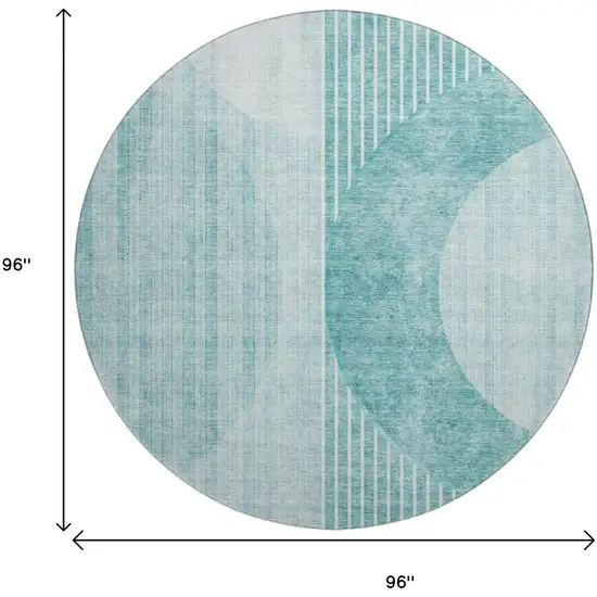 8' Teal And Ivory Geometric Washable Round Rug With UV Protection Photo 6