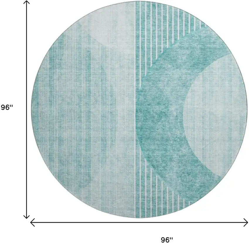 8' Teal And Ivory Geometric Washable Round Rug With UV Protection Photo 6