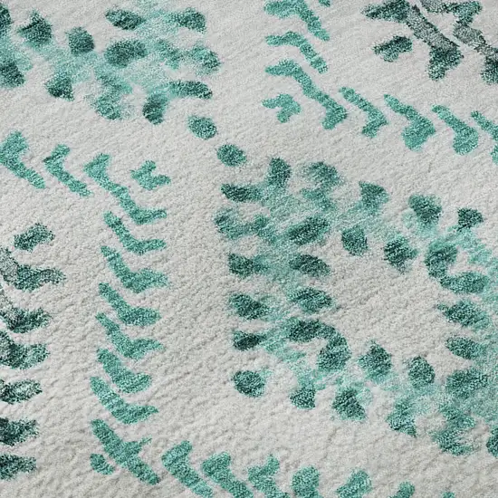 8' Teal And Ivory Geometric Washable Round Rug With UV Protection Photo 8