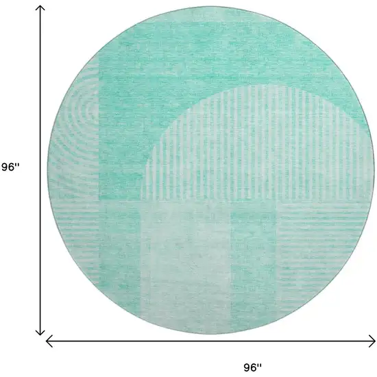 8' Teal And Ivory Geometric Washable Round Rug With UV Protection Photo 9