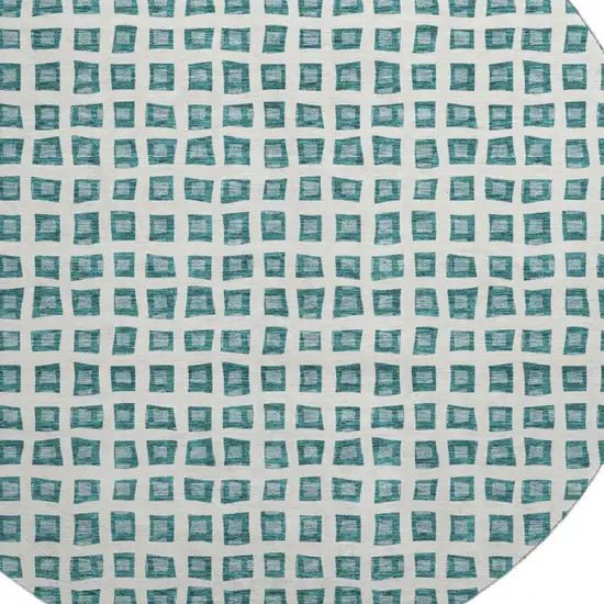8' Teal And Ivory Geometric Washable Round Rug With UV Protection Photo 3