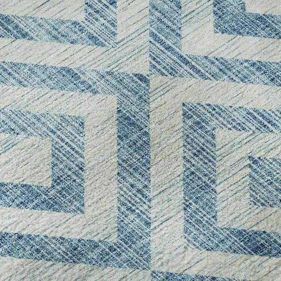 8' Teal And Ivory Geometric Washable Round Rug With UV Protection Photo 9