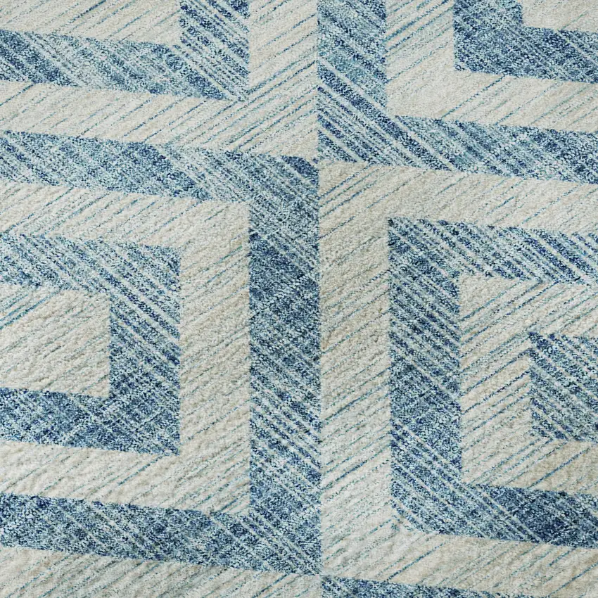 8' Teal And Ivory Geometric Washable Round Rug With UV Protection Photo 9