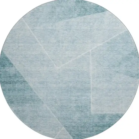 8' Teal And Ivory Geometric Washable Round Rug With UV Protection Photo 4