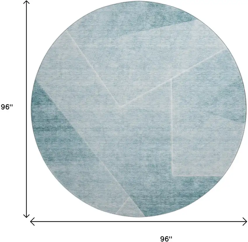 8' Teal And Ivory Geometric Washable Round Rug With UV Protection Photo 3
