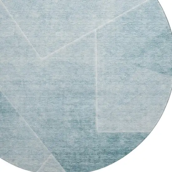 8' Teal And Ivory Geometric Washable Round Rug With UV Protection Photo 3